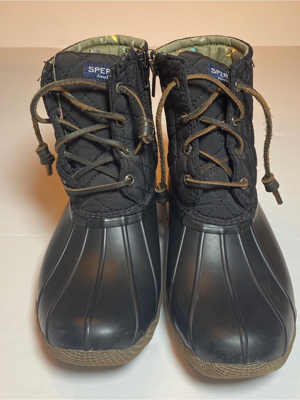 Sperry Women's Black Quilted Duck Boots Lace/Zip Up Rain/Snow/Waterproof Size 7